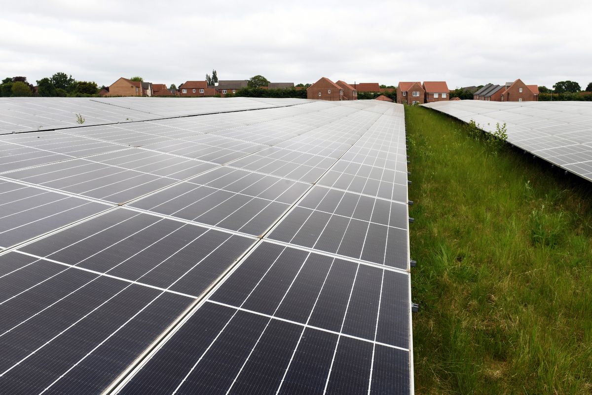 Solar panels in a field in Hull and East Riding; £750,000 Mayoral Renewable Fund cash has been awarded to a solar farm extension to provide green energy to a holiday village