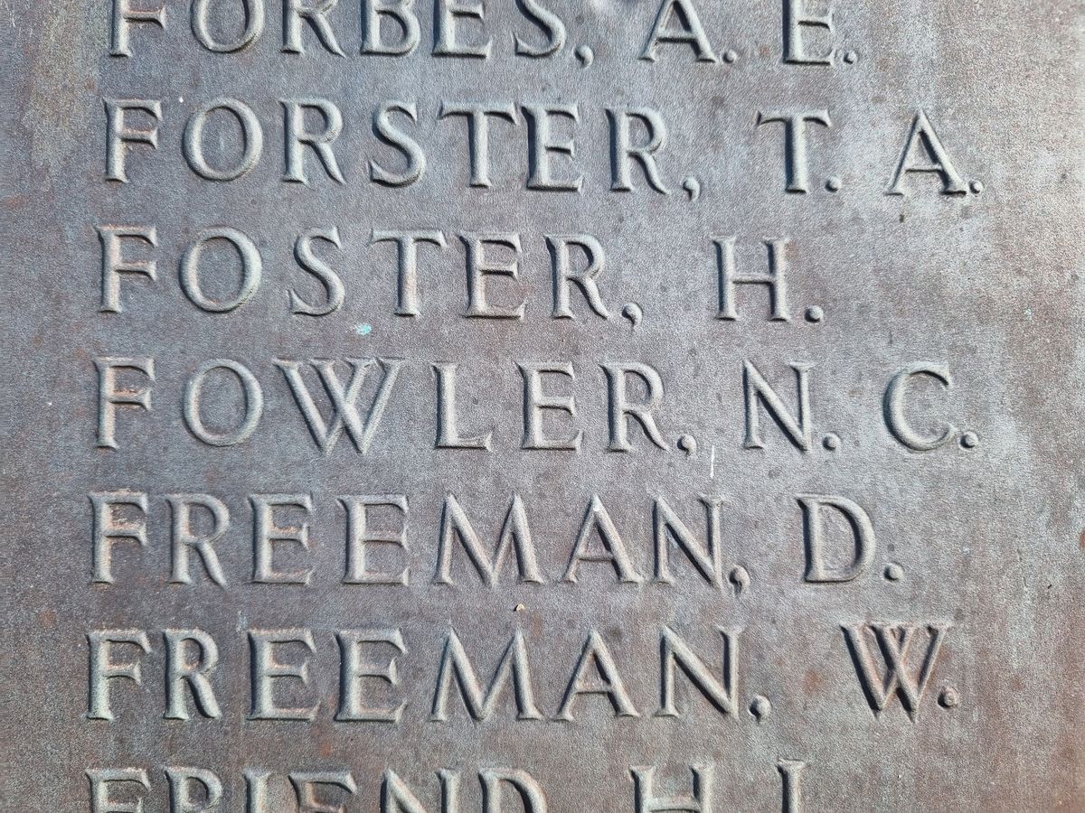 Norman Charles Fowler's name appears on Bridlington War Memorial