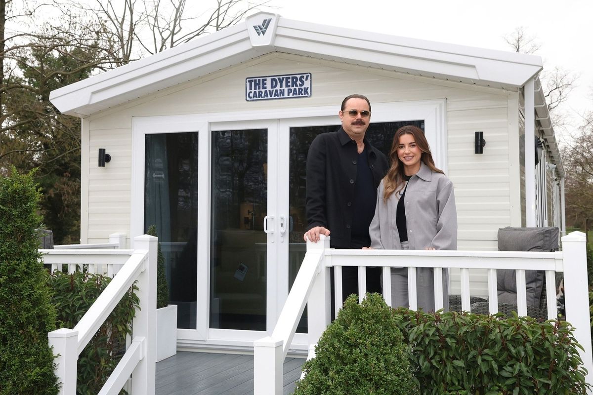 Stars Danny and Dani Dyer outside the Willerby Gainsborough holiday home used for media interviews and filming ahead of the launch of new Sky TV series The Dyers’ Caravan Park