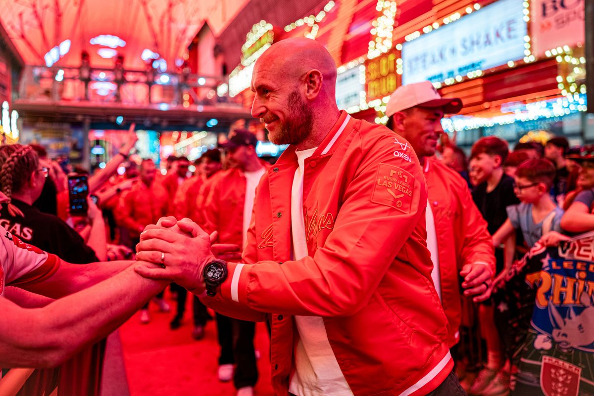 Dean Hadley, pictured on Fremont Street, is set to play for Hull KR in Las Vegas.