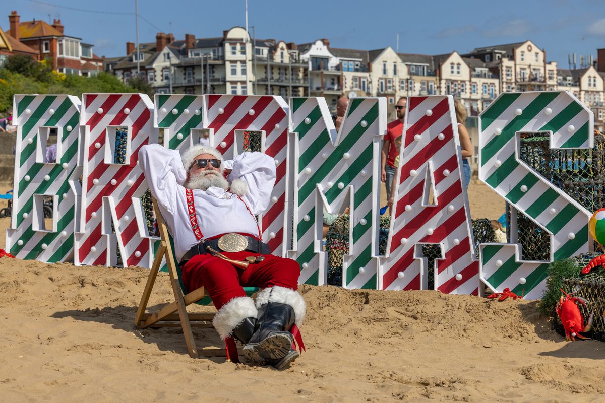 Santa enjoys the sunshine at the Bridmas celebrations on the beach at Bridlington in 2025