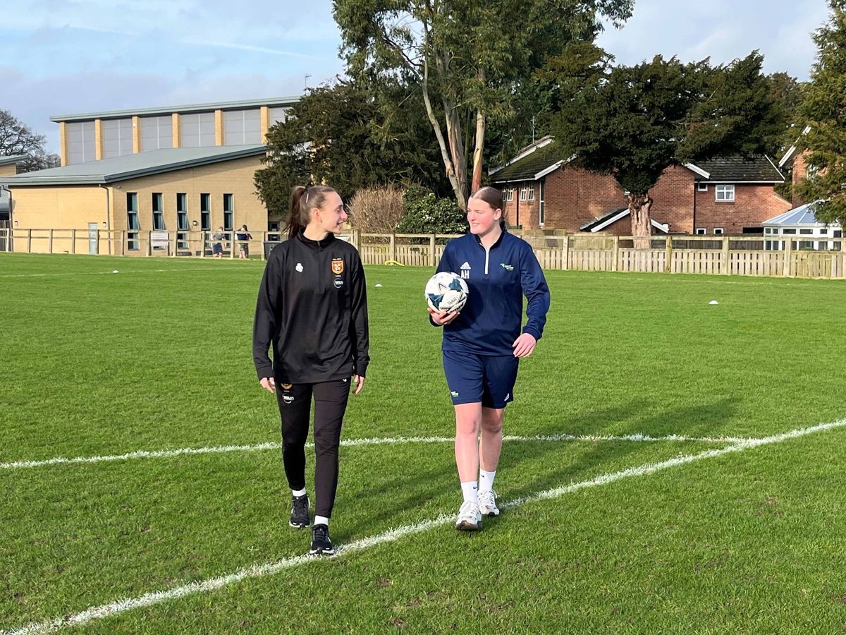 Sophie Haywood, left, head of medical at Bishop Burton College and forward for Hull City Ladies FC, and Amelia Hudson, 16, a Bishop Burton student and goalkeeper in the Hull City Ladies development team