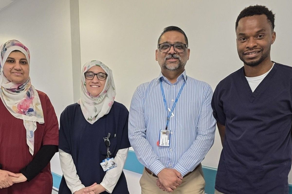 Study co-authors, from left, Fatima Taha, Ragda Abdallah, Dr Haji Sheeraz Khan (supervisor) and Chidi Anakebe. Absent from the photo is co-author Mahil Abdalla
