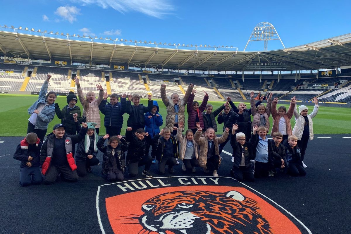 Pupils from Longhill Primary School during a Run With It programme at the MKM stadium in Hull