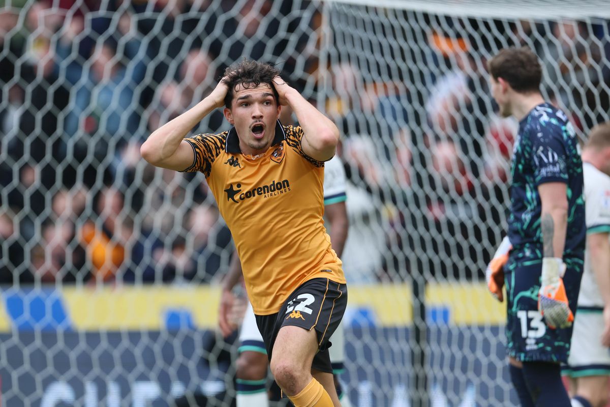 Hull City's Kyle Joseph reacts after his goal was ruled out by referee David Webb