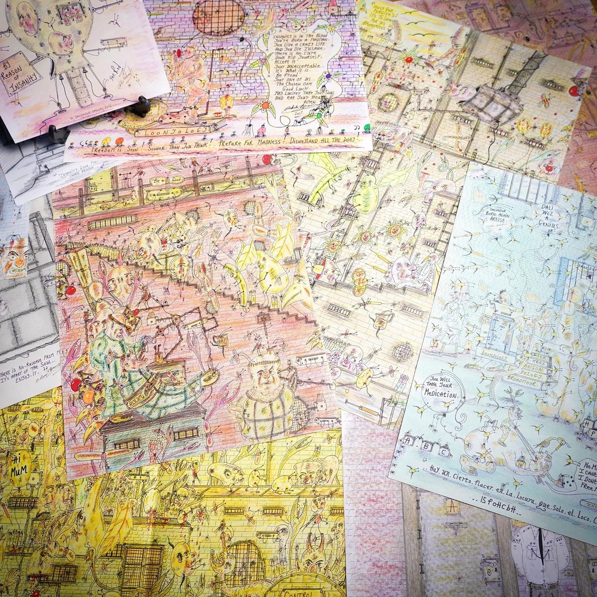 Just a few of the 500 drawings and sketches by Charles Bronson that are being sold