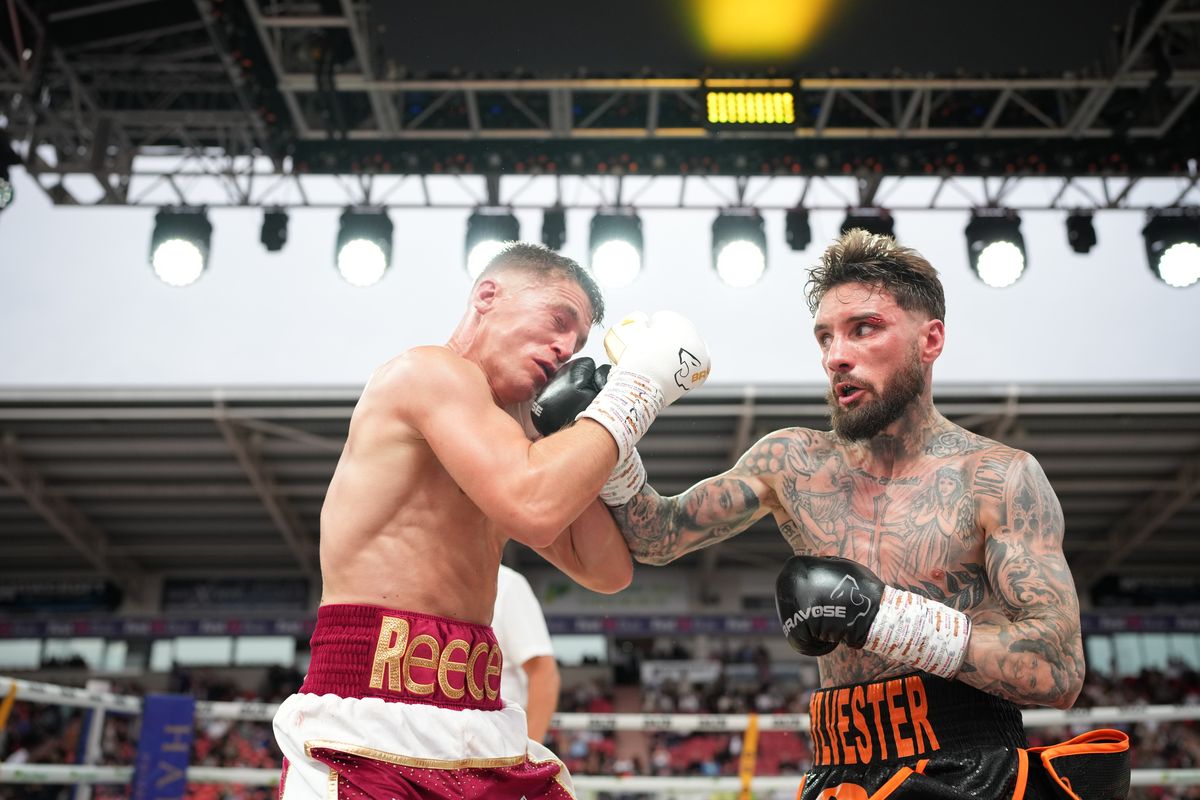 Lewis Sylvester (right) in action against Reece Mould 