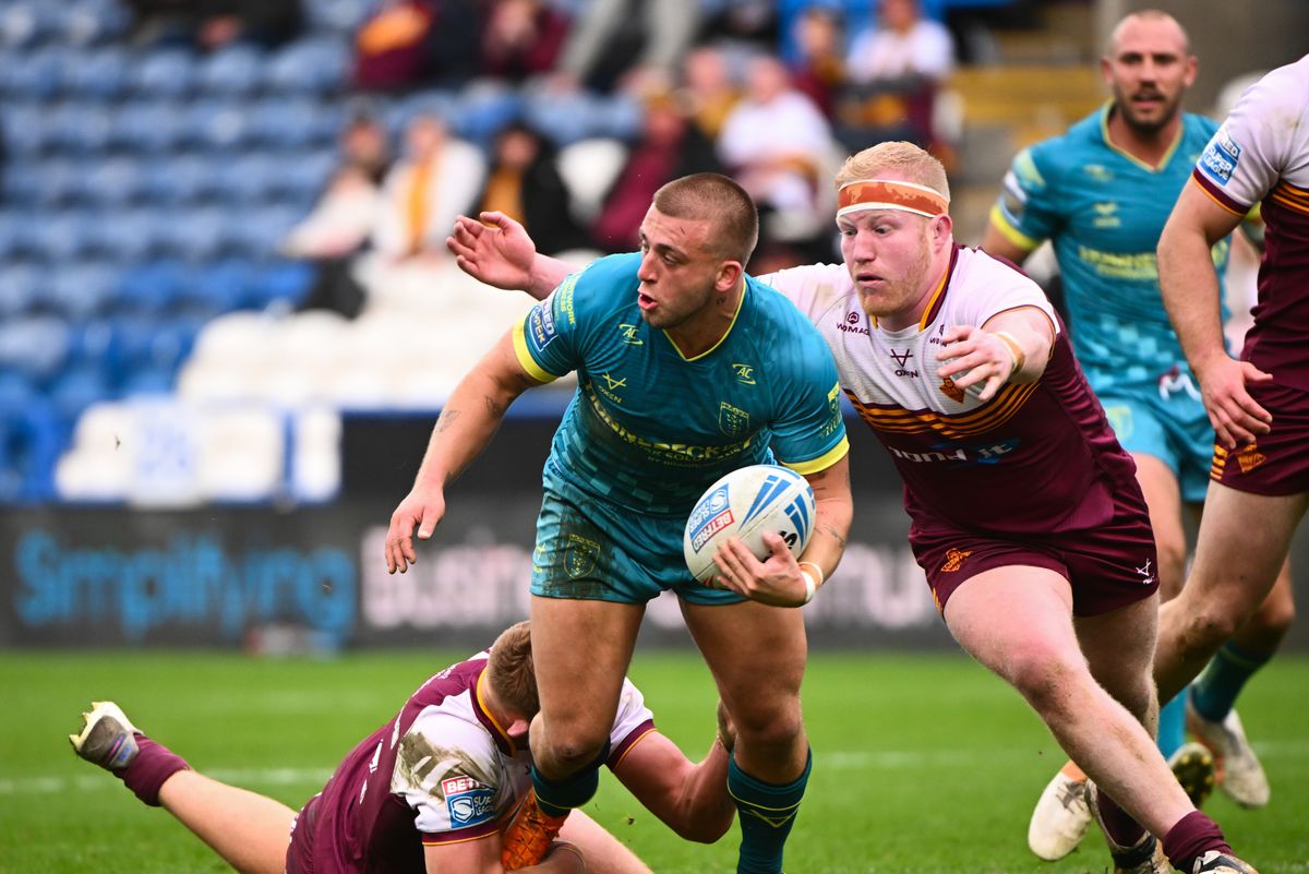 Huddersfield Giants prop Matty English, pictured tackling Mikey Lewis, is set for a spell on the sidelines.