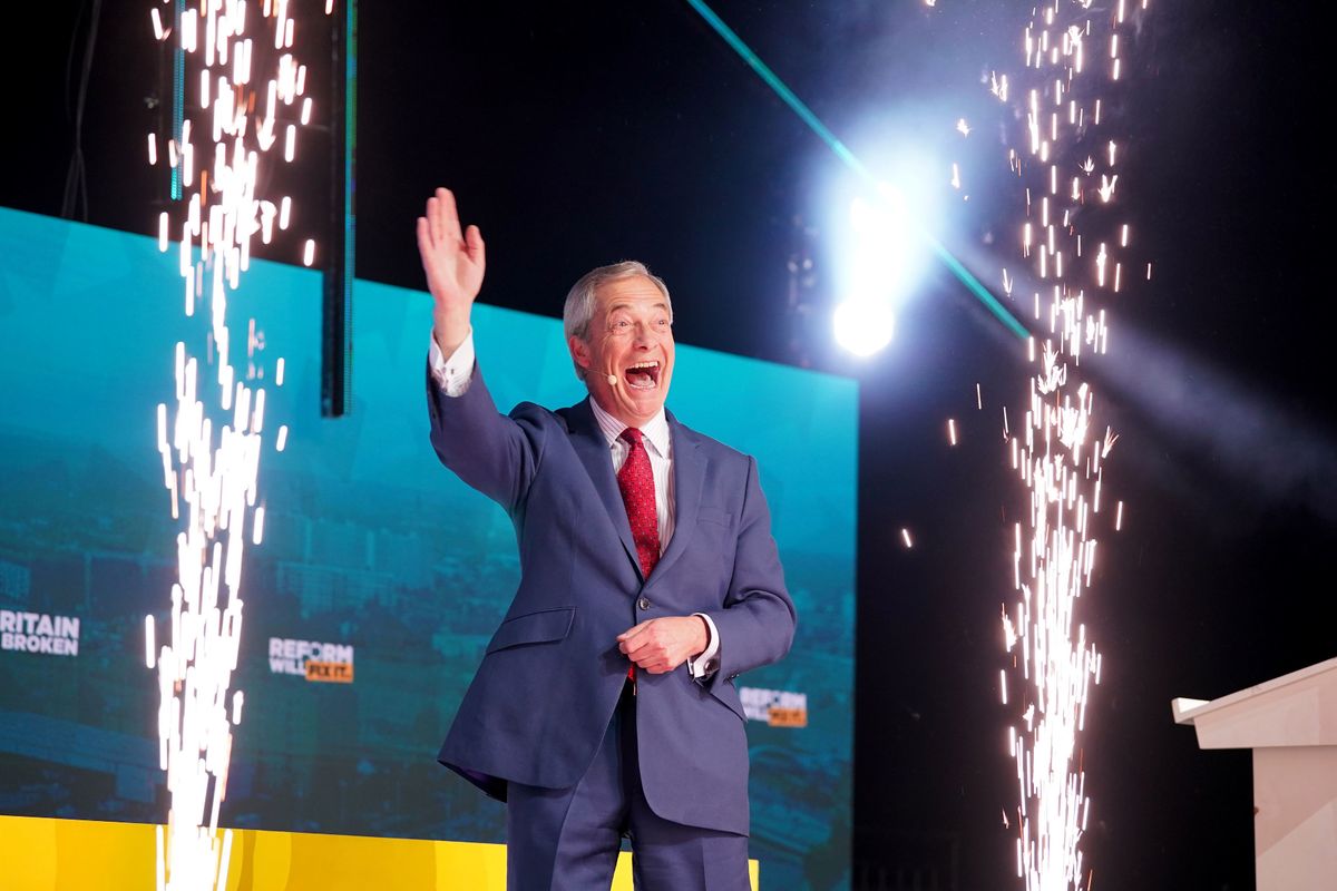Reform UK leader Nigel Farage on stage at Connexin Live in Hull