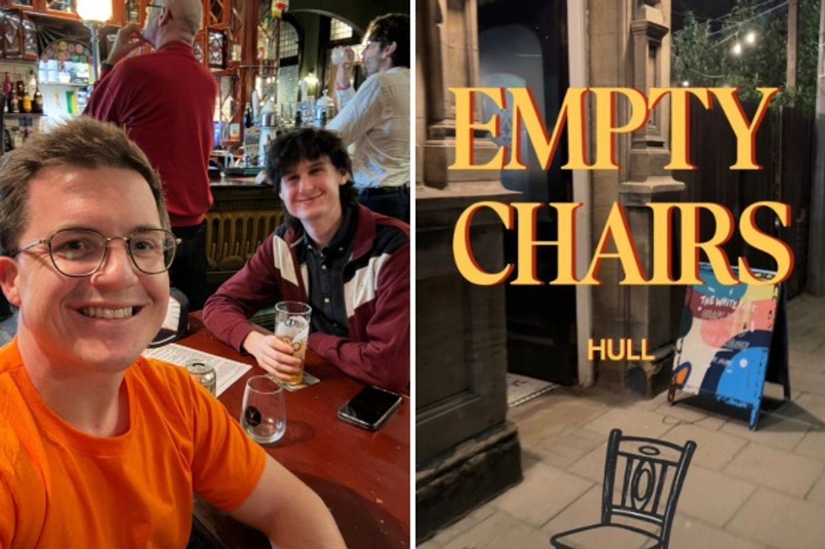 Henry Beercock, front, with Nathan who popped in for the first Empty Chairs Hull event at the White Hart
