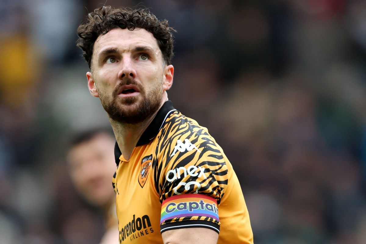 Hull City's Lewie Coyle in a rainbow captain's arm-band 
