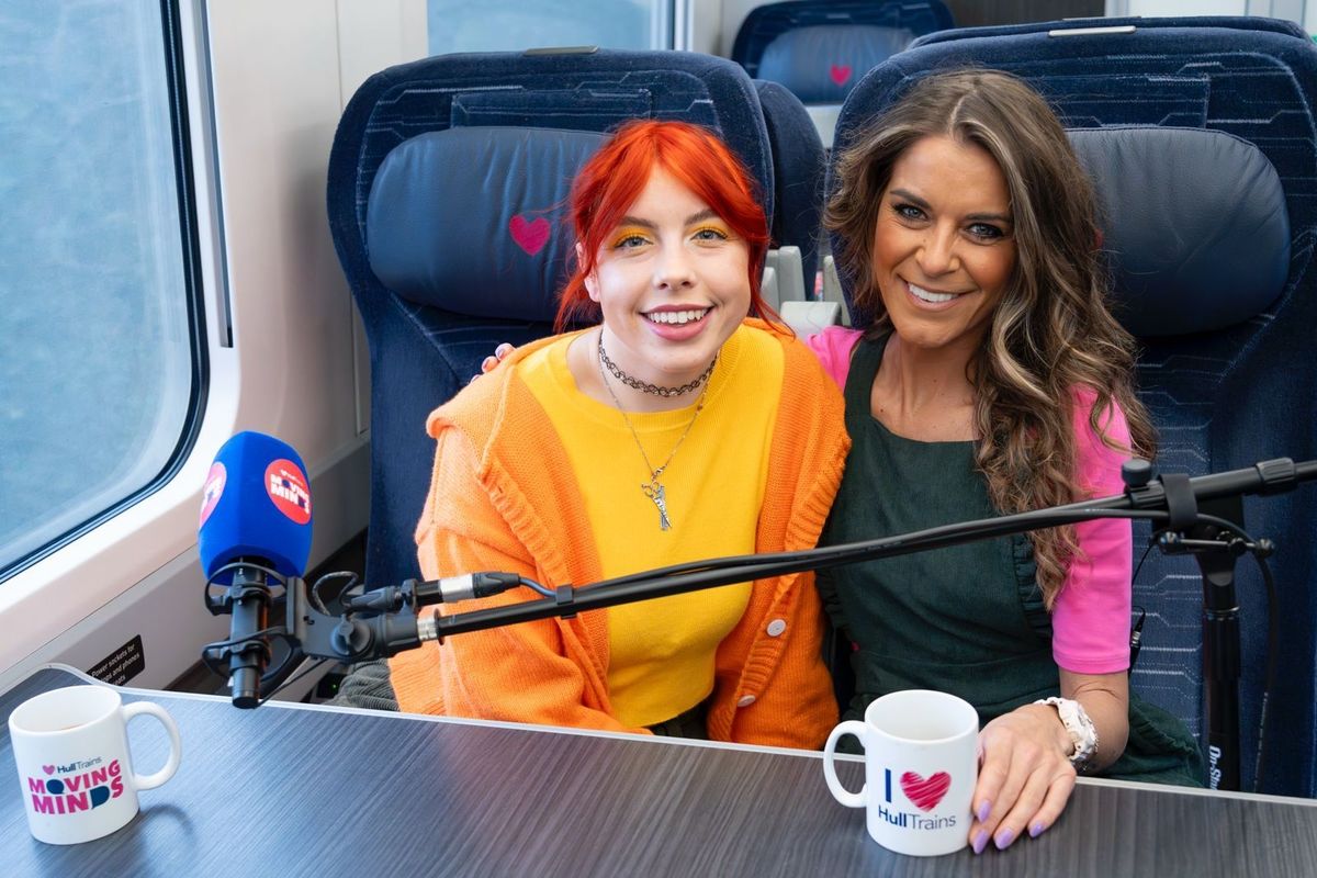 Hull star of The Traitors, Jessie Stride, left, with Gemma Oaten, recording a new episode of the Hull Trains mental health podcast, Moving Minds