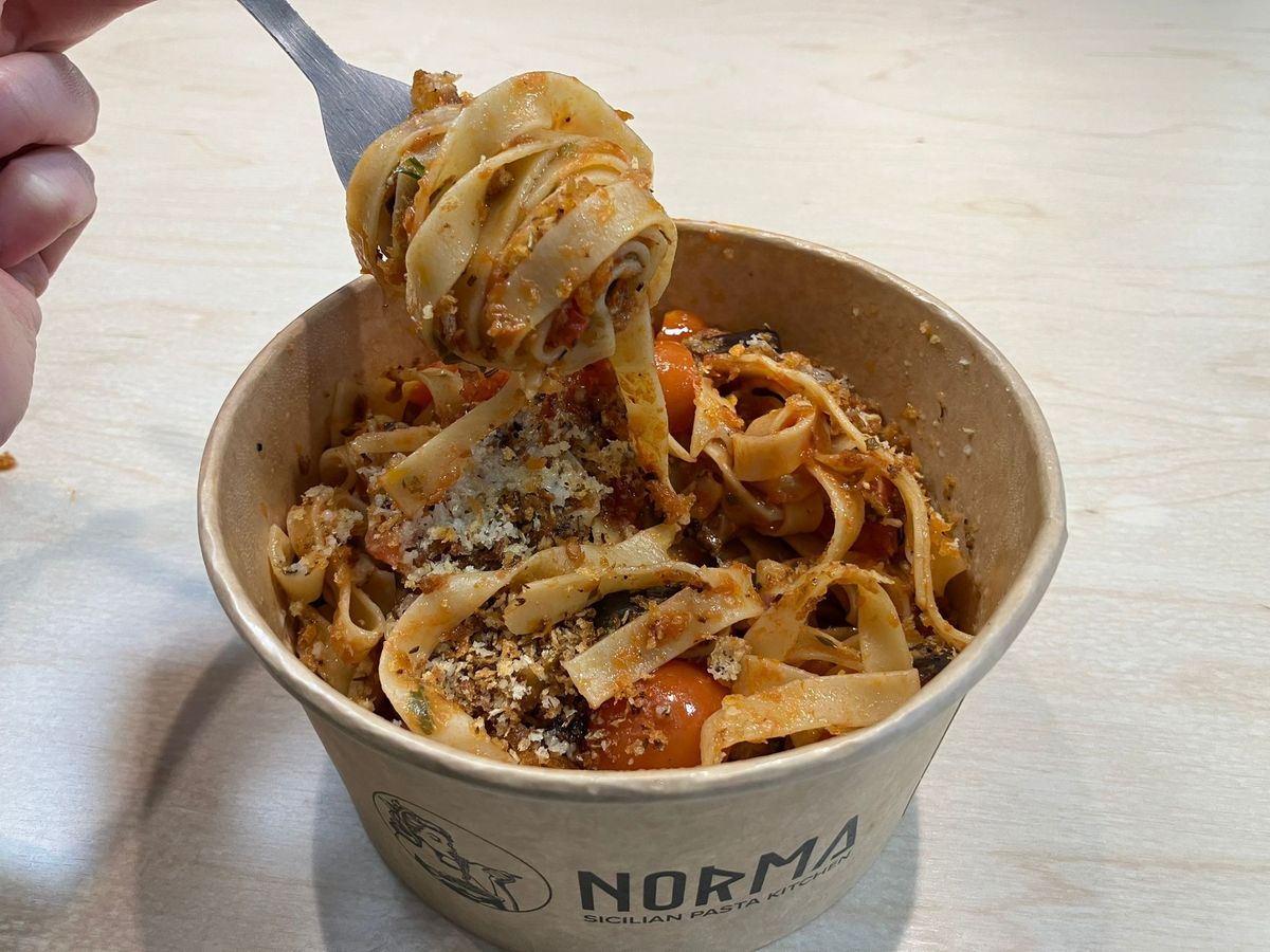 The 'norma' pasta with aubergine and fresh tomatoes