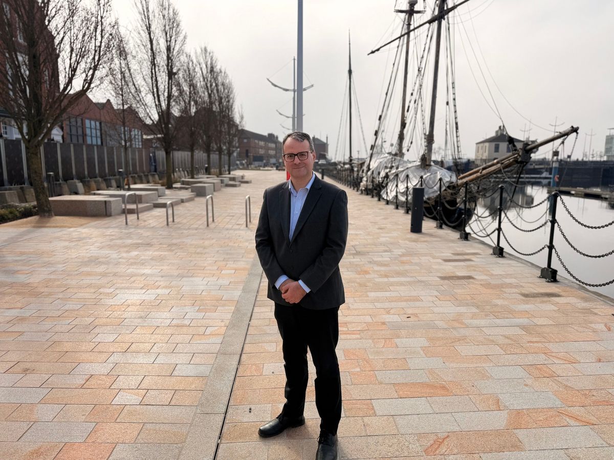 Councillor Ieronimo along Humber Dock Street following completion of improvements