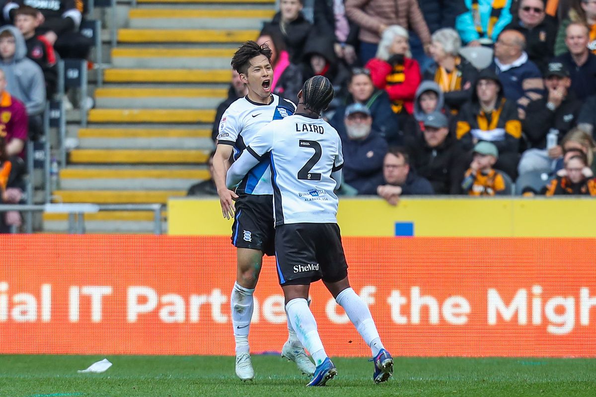 Birmingham City's Tomoki Iwata celebrates scoring at the MKM Stadium