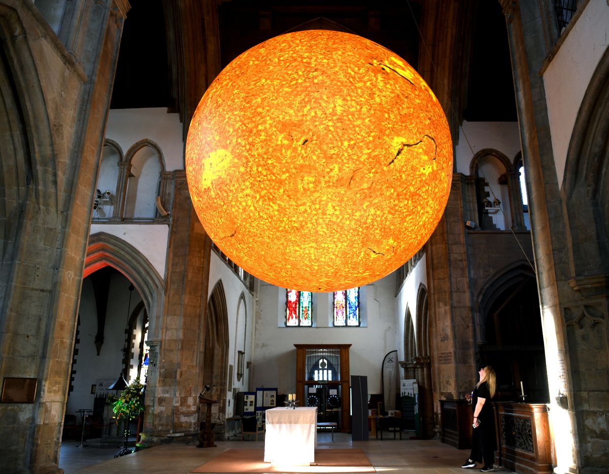 Luke Jerram’s illuminated artwork of the Sun at Grimsby Minster