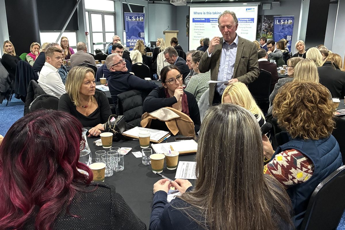 Rod Chambers, HEY LSIP Project Manager, leading a round table discussions among employers and training providers at the MKM Stadium.