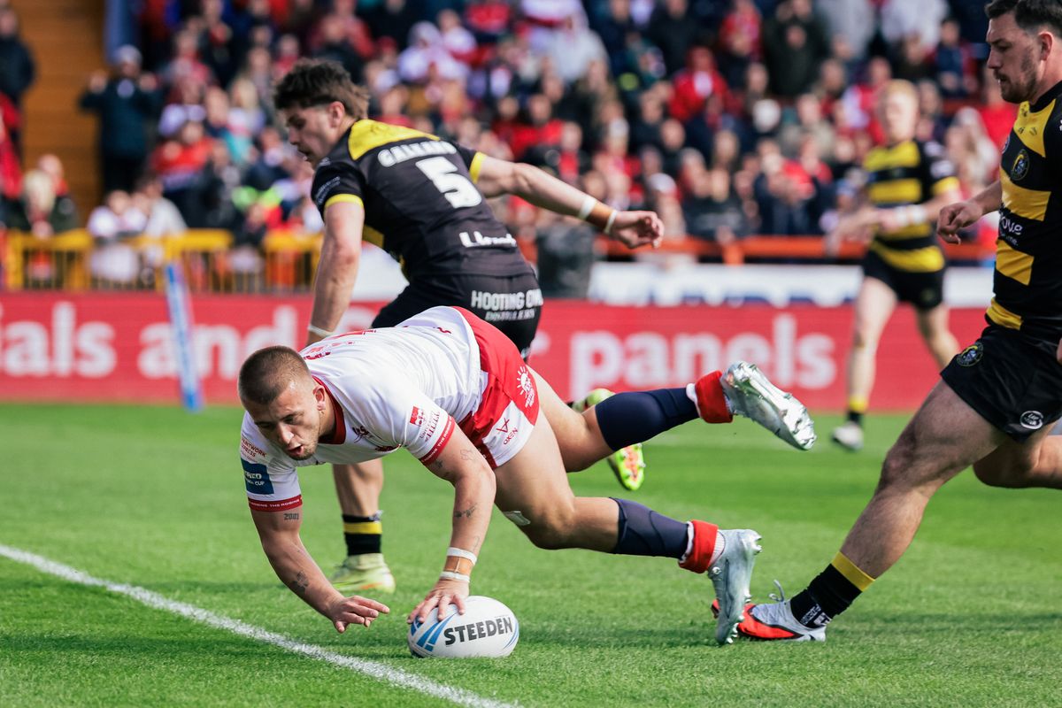 Mikey Lewis scores a magical try against York Knights in the Challenge Cup.