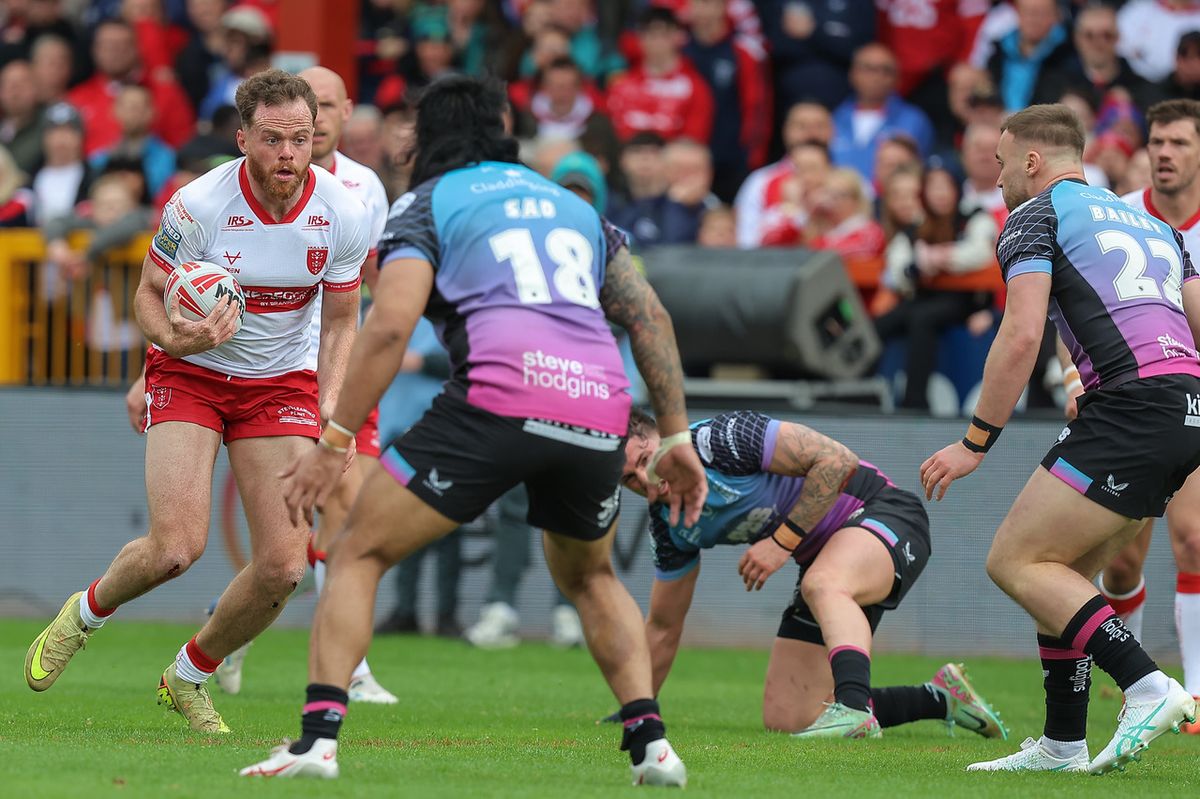Hull KR's Joe Burgess in action against Hull FC