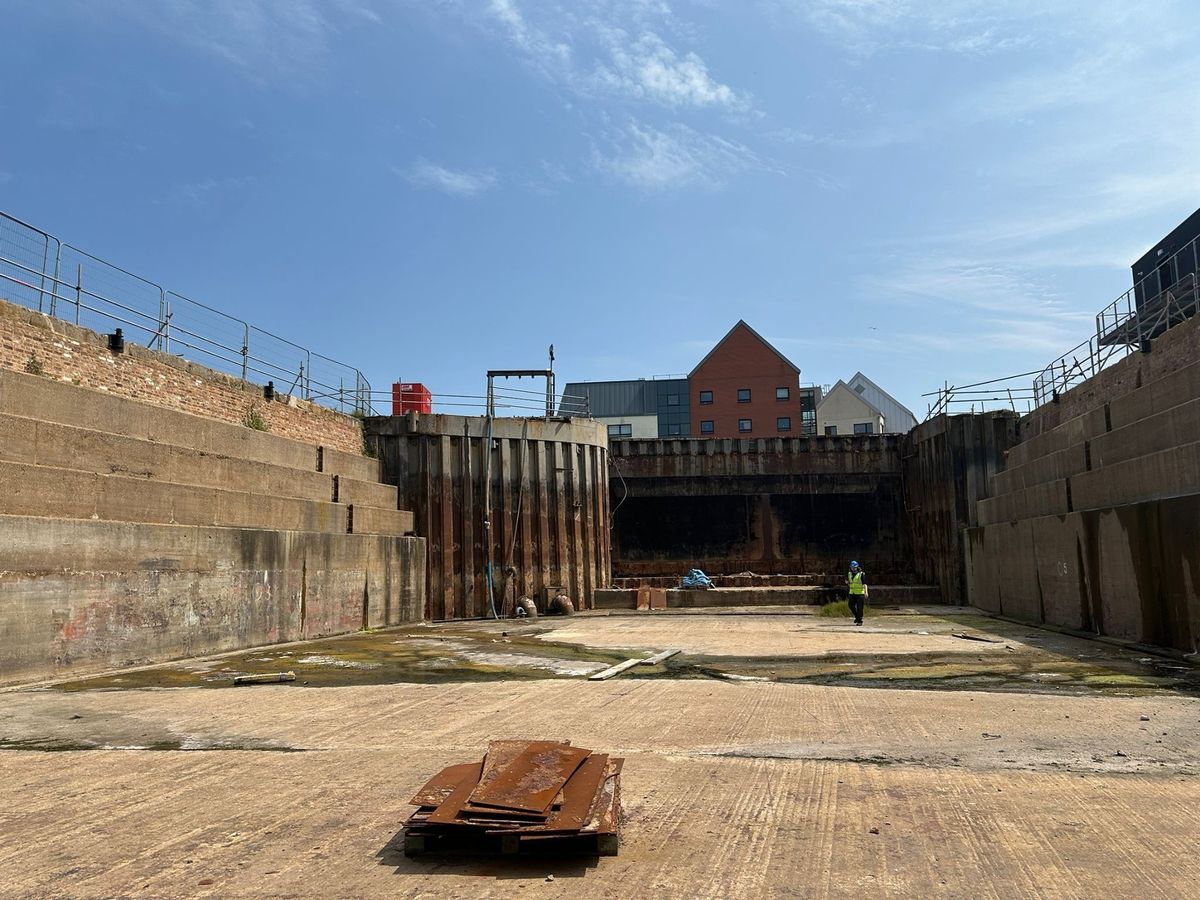 Inside the drydock where the vessel will sit
