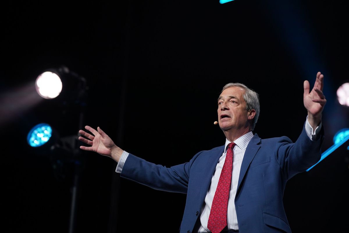 Nigel Farage speaking during Reform UK's Hull 'rally'