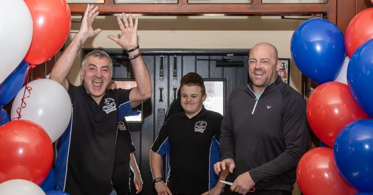 General manager Ioannis Grammenos is joined by former Hull rugby player Jason Netherton as the Hallgate Tavern reopened as a Grandstand pub in February