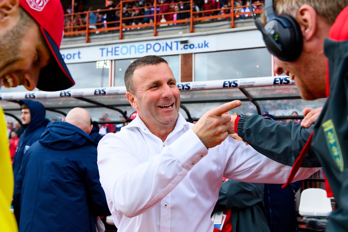 Hull KR's coach Willie Peters celebrates the Good Friday victory over Hull FC.
