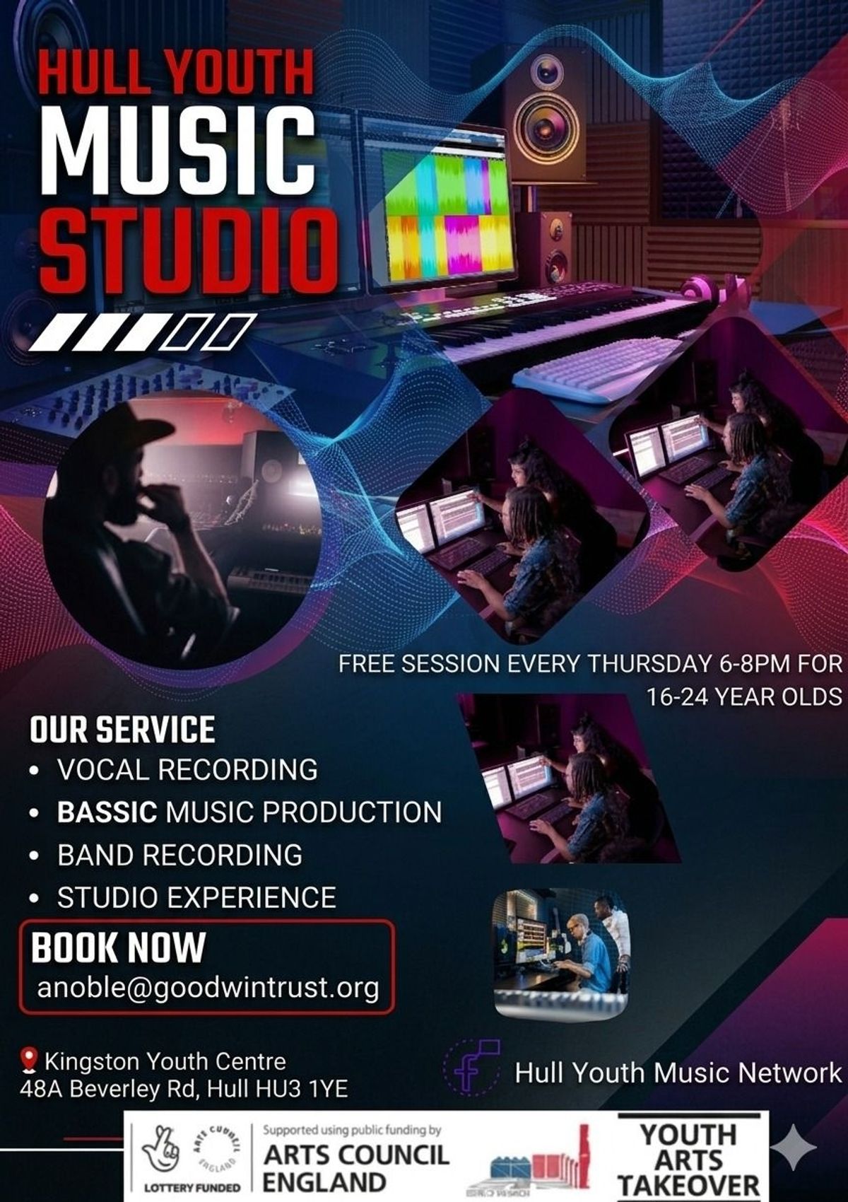 A poster for Hull Youth Music Studio at Kingston Youth Centre