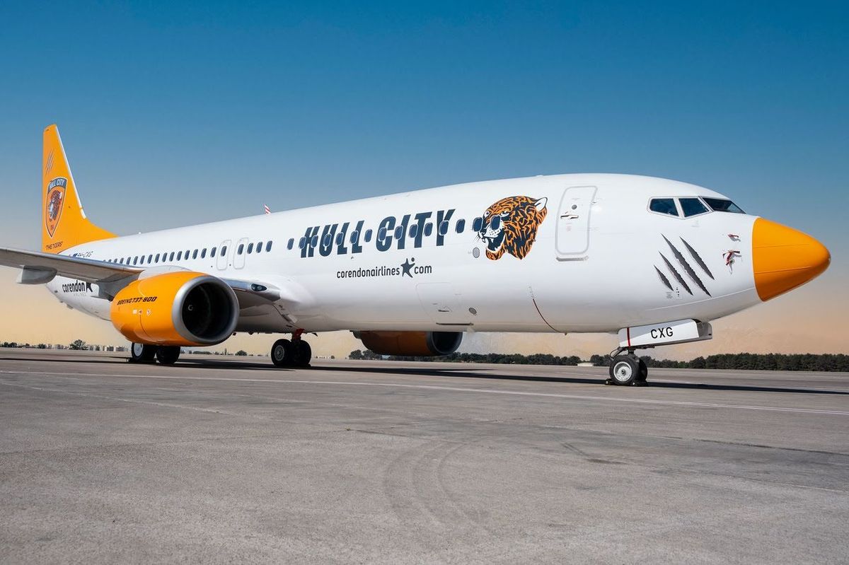 Corendon Airlines is flying Hull City fans from Turkey to London on a Tigers-branded plane