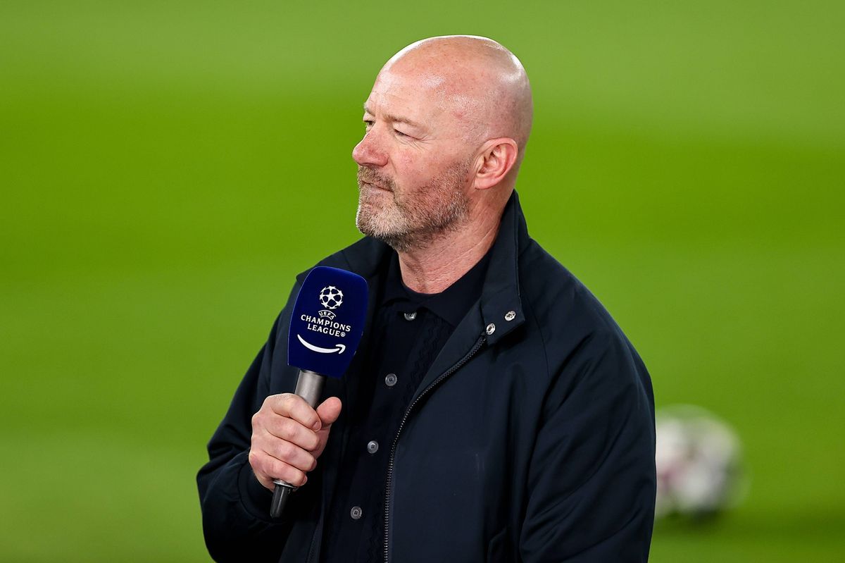 Alan Shearer looks on during the UEFA Champions League 2025/26 Round of 16 Second Leg match between Manchester City FC and Real Madrid CF at City of Manchester Stadium on March 17, 2026 in Manchester, United Kingdom. (Photo by Ryan Crockett/DeFodi Images/DeFodi via Getty Images)