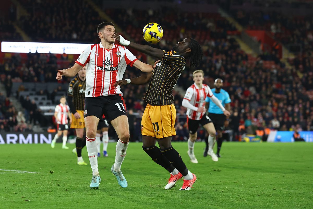 David Akintola in action during Hull City's win at Southampton in January