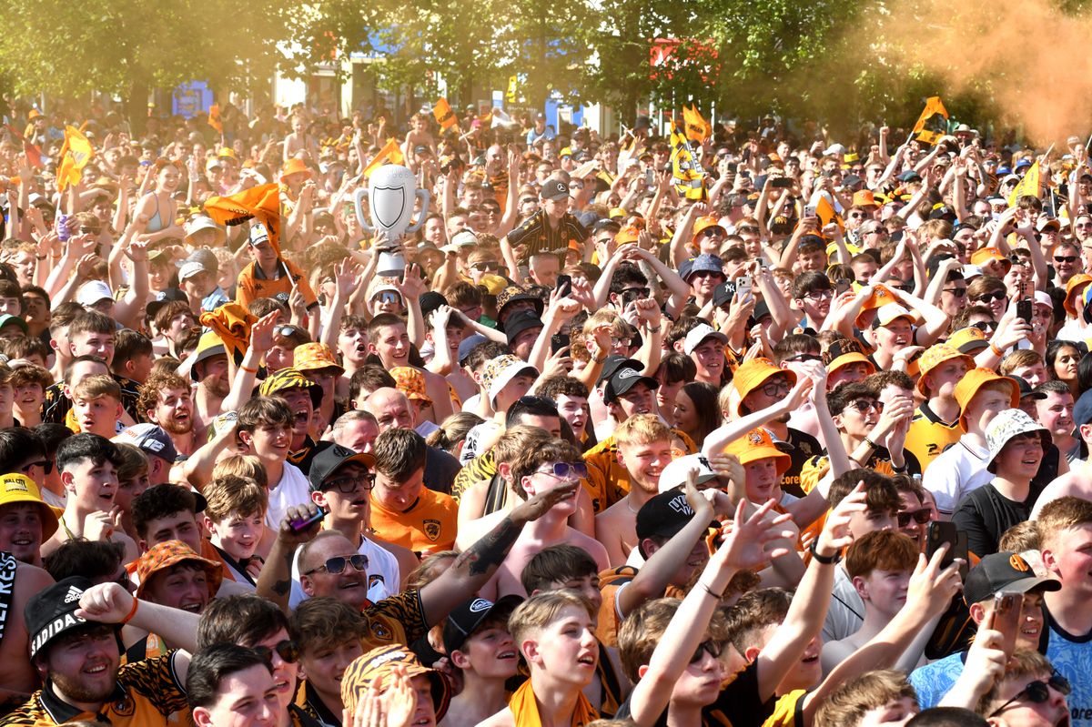 Hull City celebrate winning the Championship play-offs with a Victory Parade