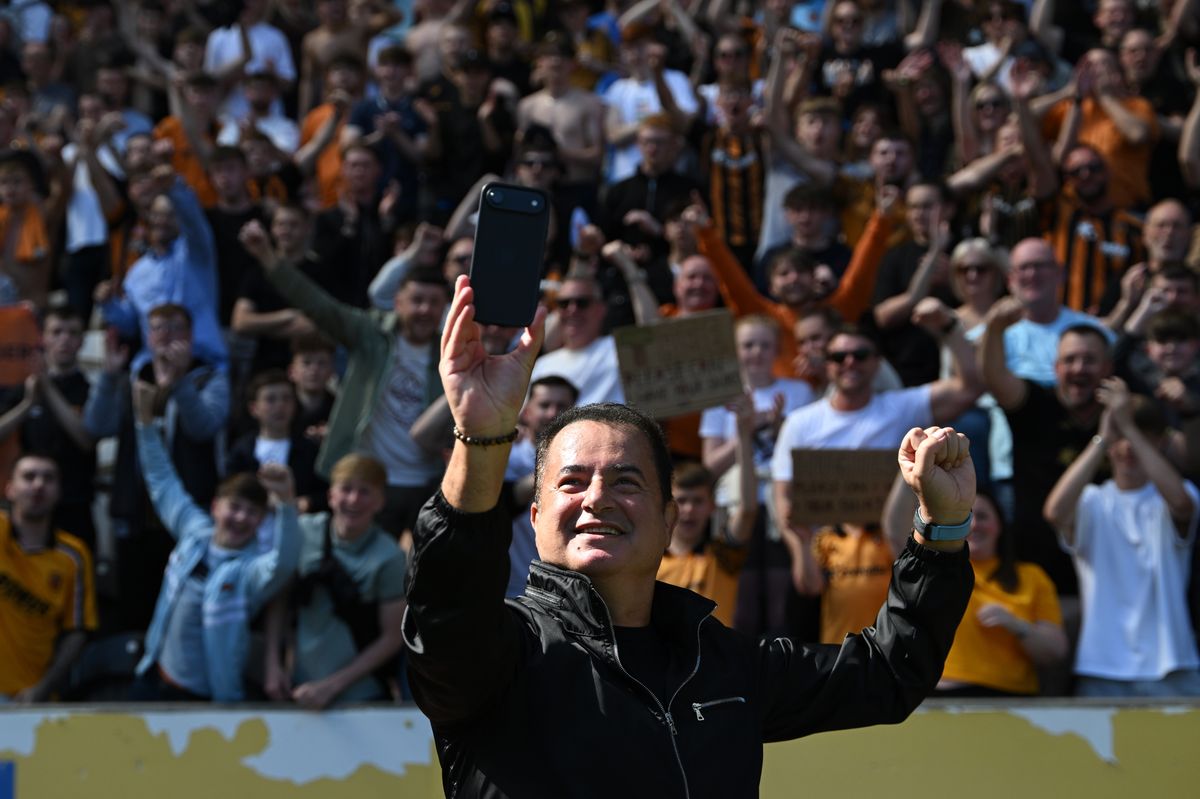 Hull City owner Acun Ilicali celebrates after the win over Norwich City