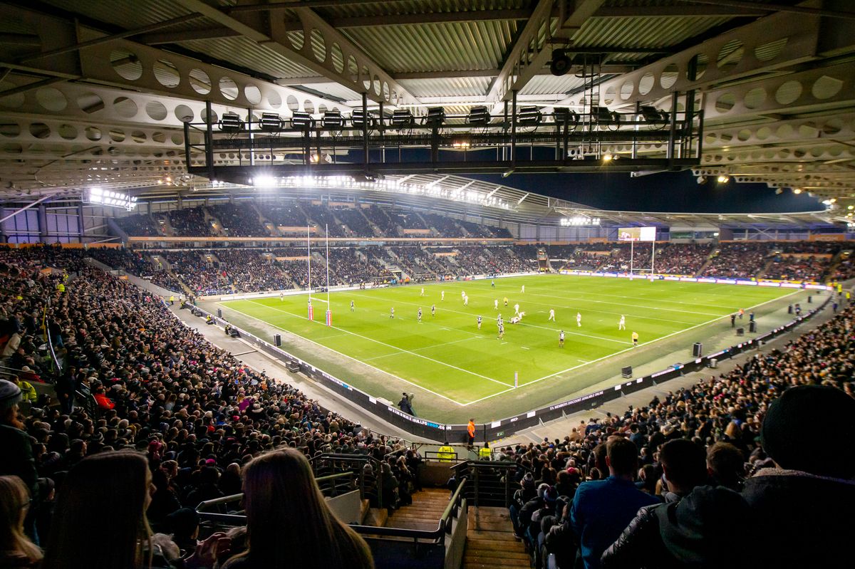 Hull FC in action against Hull KR at the MKM Stadium.