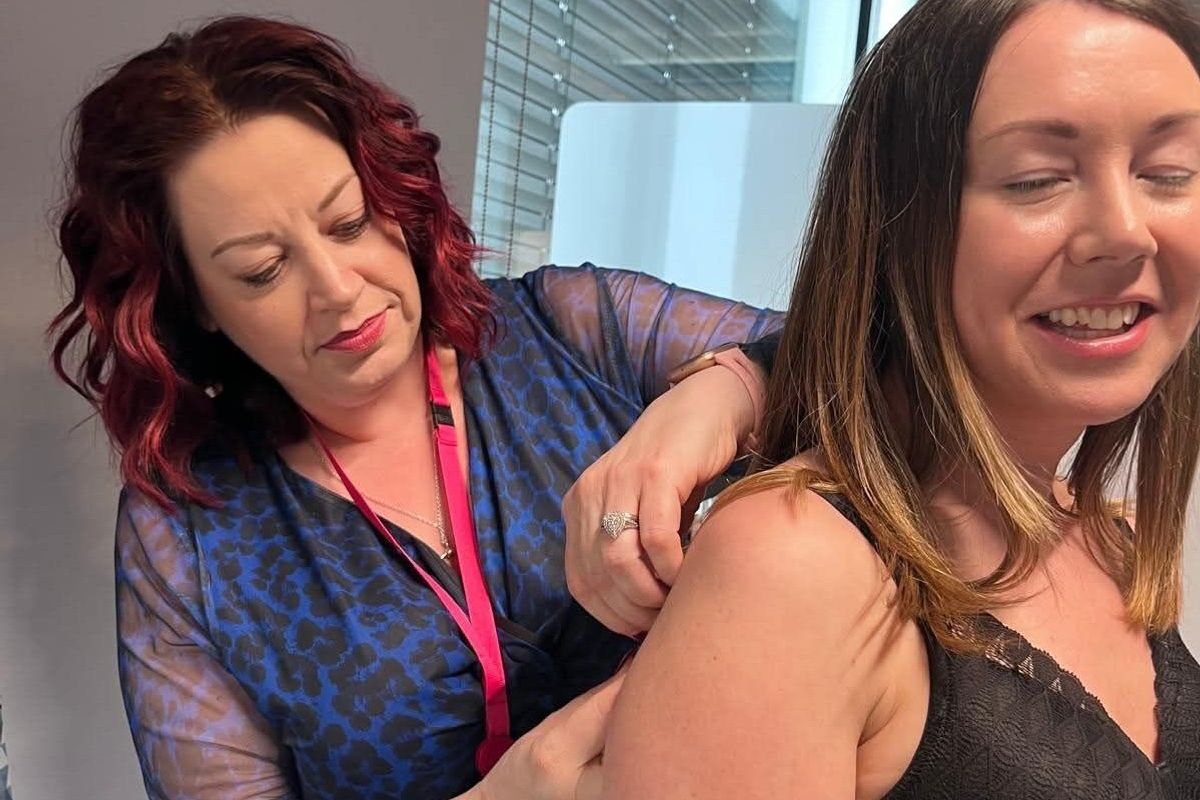 Kat Alexander training to become a Cancer Research UK approved post-breast cancer bra fitting specialist