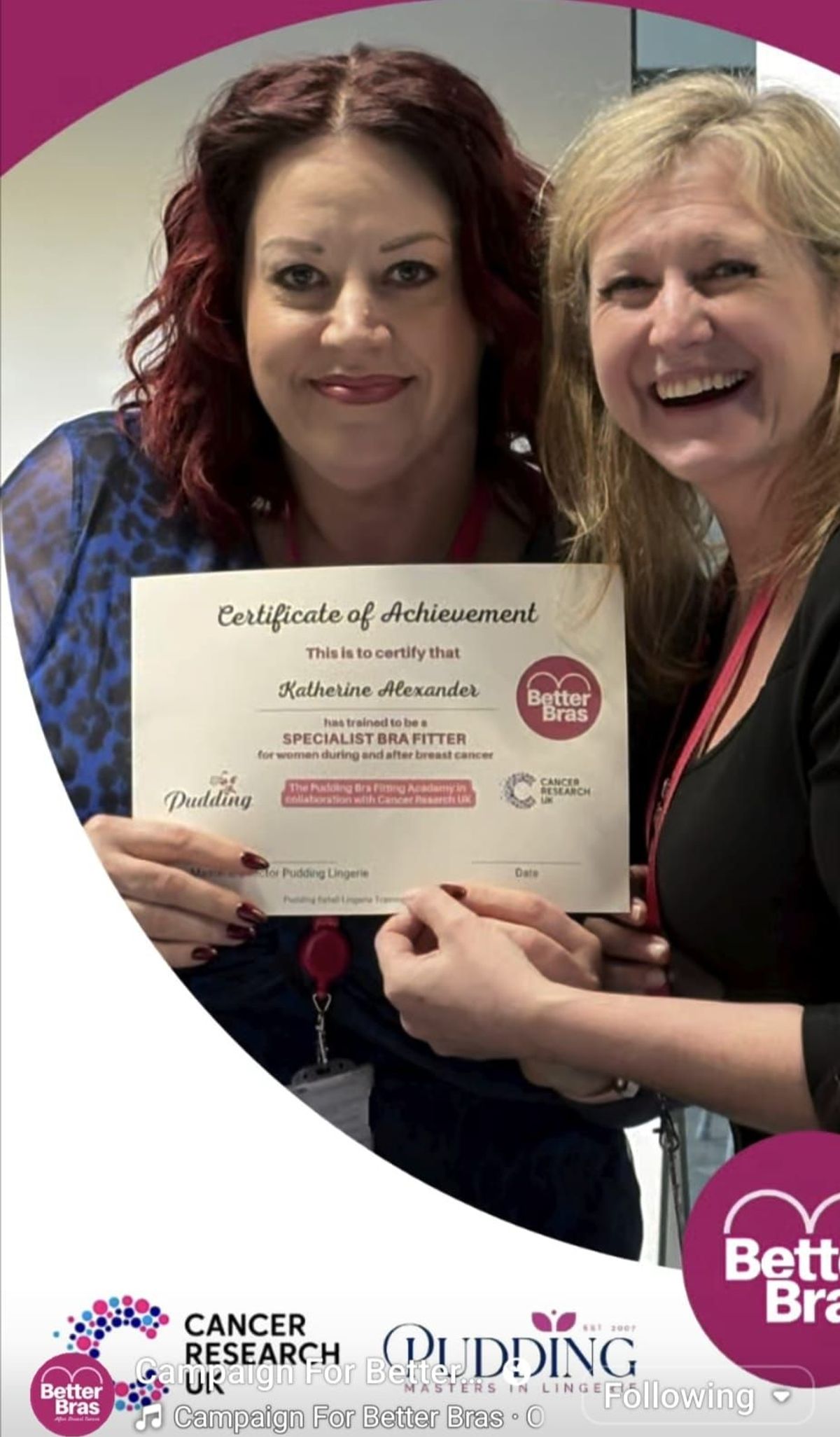 Kat Alexander, left, being presented with her certificate after training