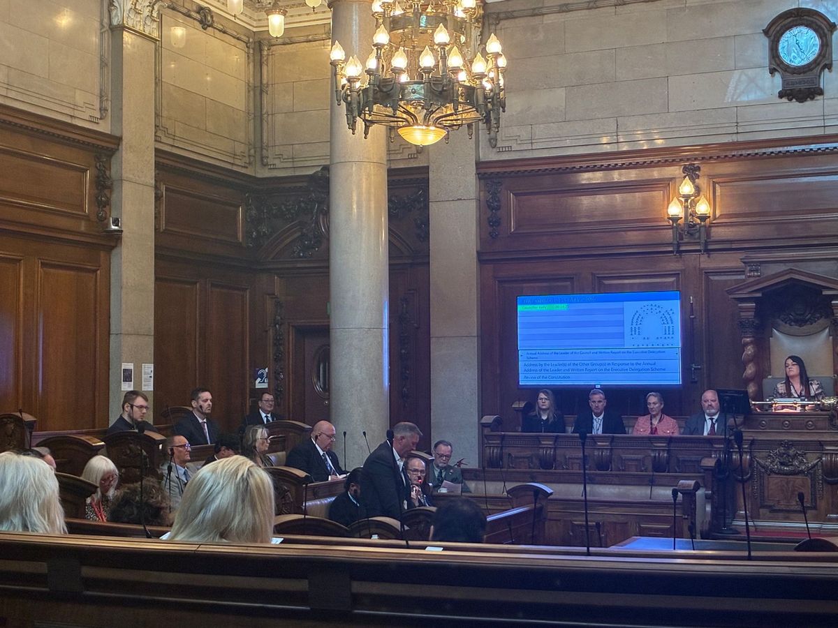 Reform UK Cllr Richard Kelly (Southcoates Ward) deliver his leader's speech at Hull City Council's full council meeting on May 21