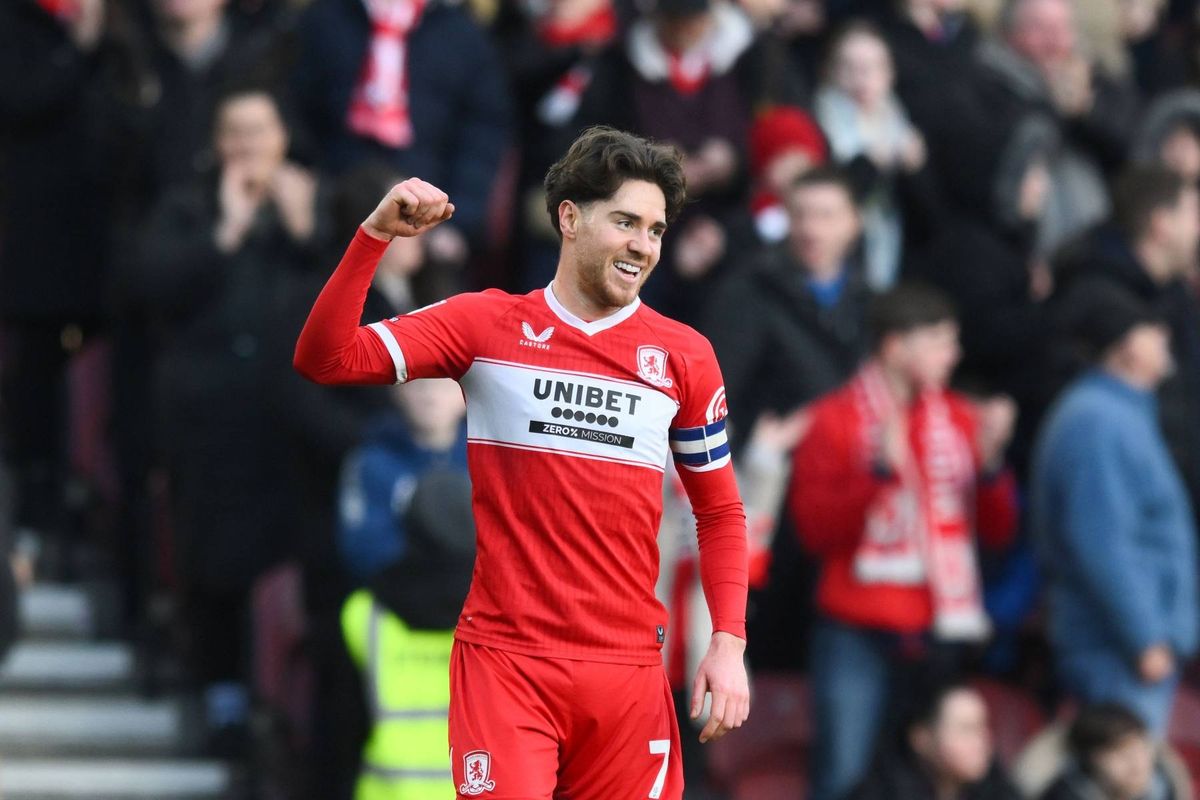 Hayden Hackney of Middlesbrough celebrates scoring