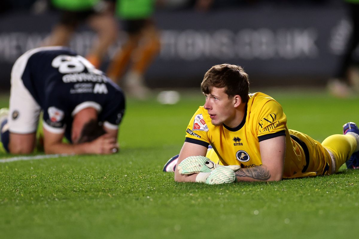 Anthony Patterson on the floor after Joe Gelhardt's shot beat him to seal Hull City's 2-0 win at The Den
