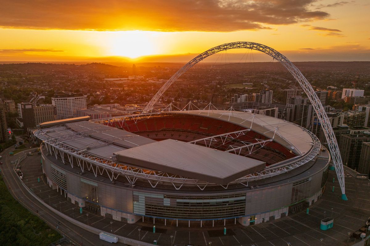 Wembley, London, England. May 27th 2024. The largest stadium in the UK and second largest in Europe. The stadium hosts major football matches including England home matches and the domestic club Cup Finals. It is owned by the English FA (football association.) The stadium is crowned by the 134-metre-high (440 ft) Wembley Arch which serves as a landmark across London as well as supporting over 75% of the entire roof load