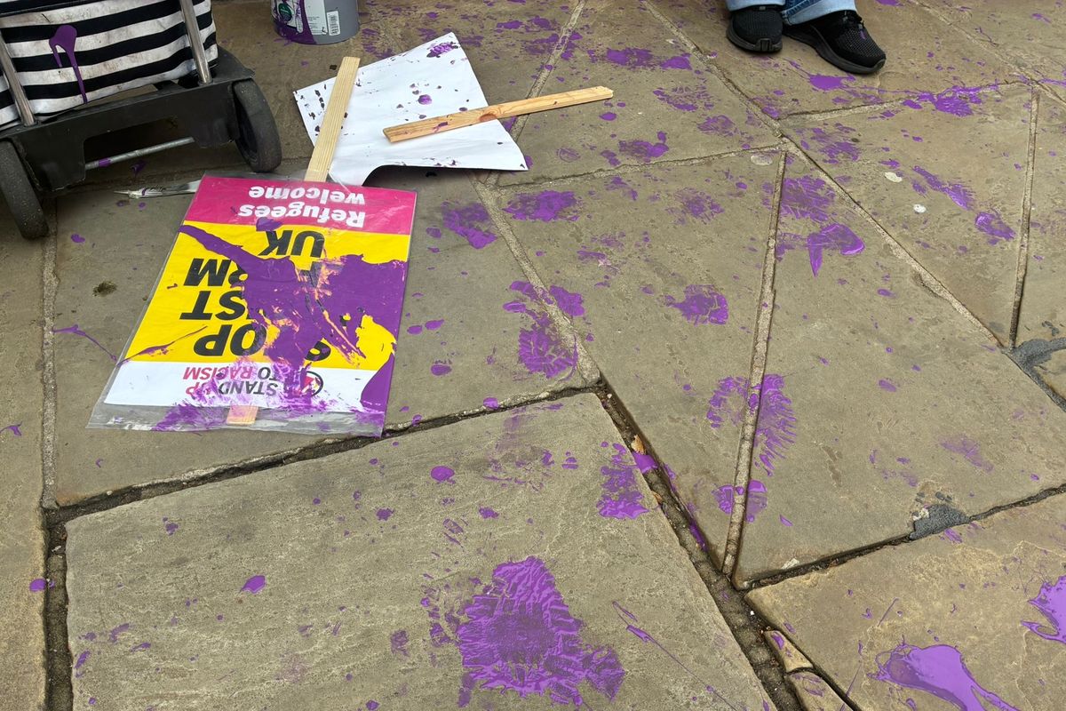 Purple paint thrown at Stand Up To Racism protesters outside Hull City Council's Guildhall