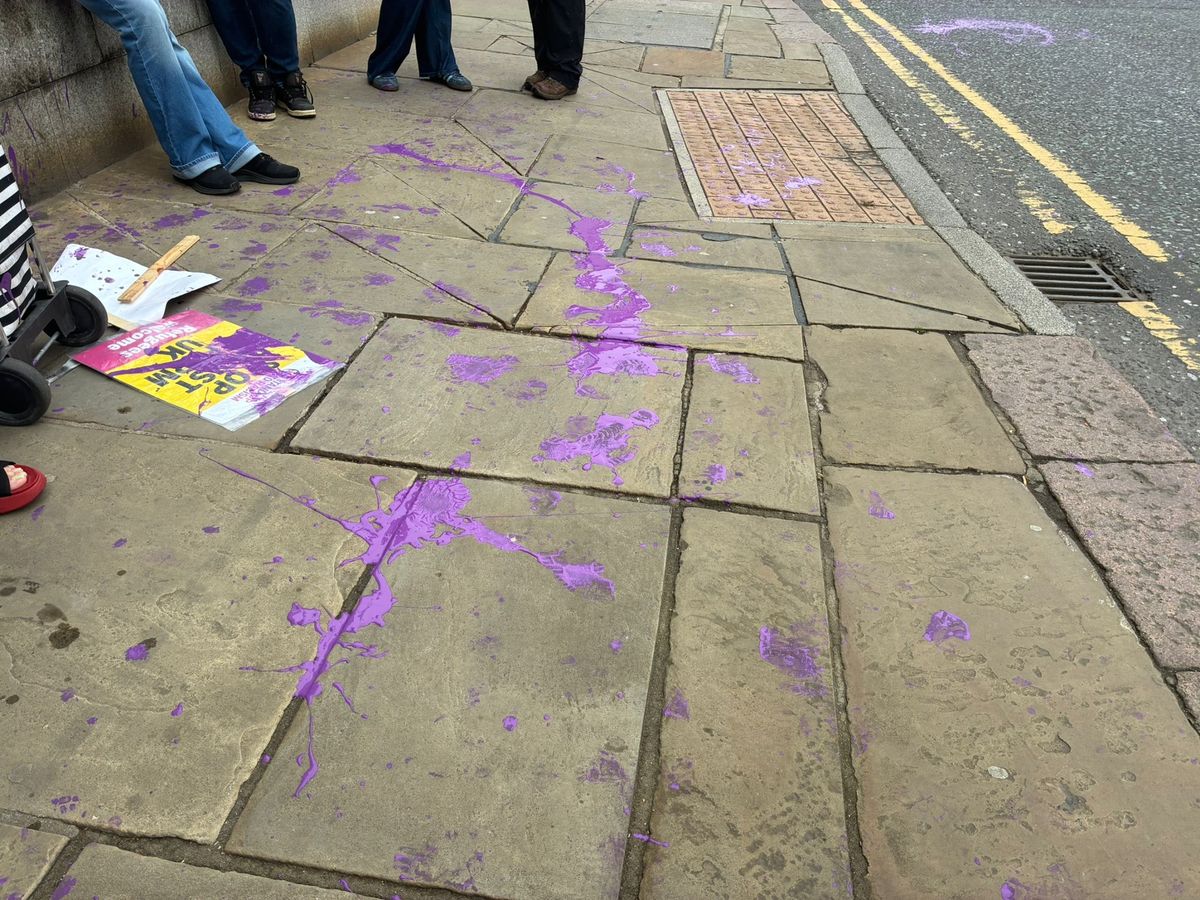 Purple paint thrown at Stand Up To Racism protesters outside Hull City Council's Guildhall