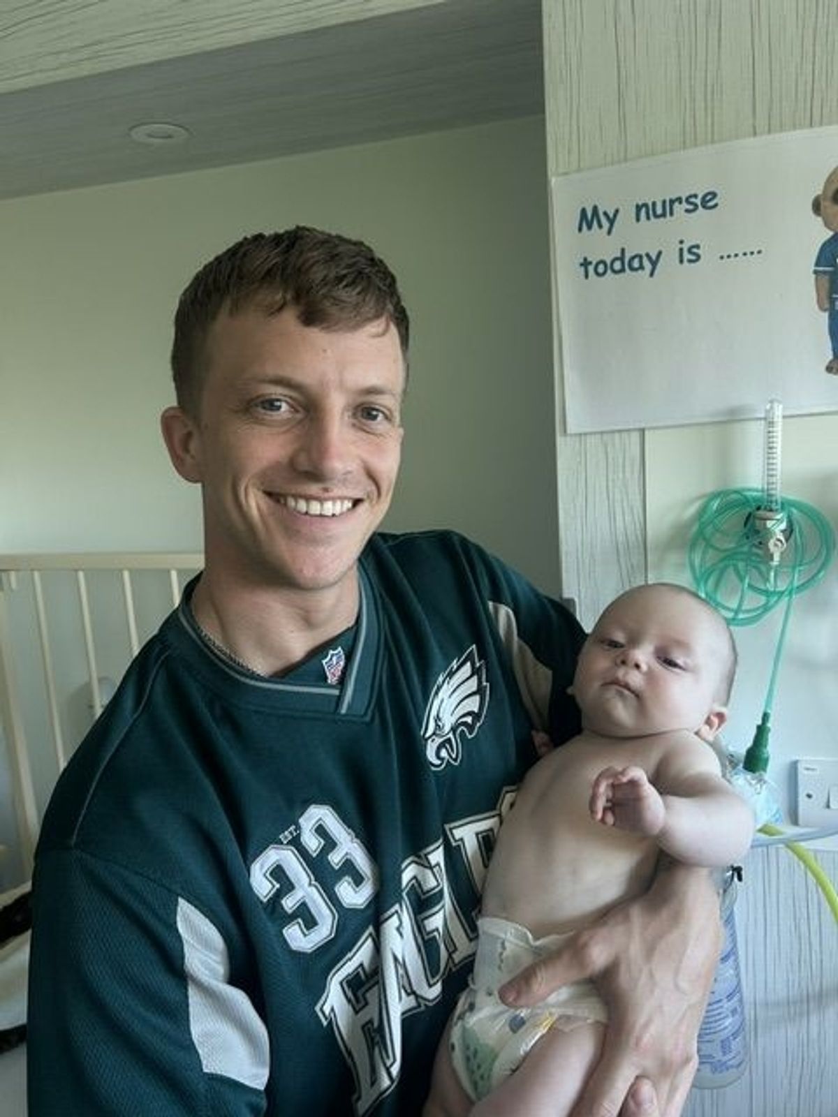 Keiron Sparkes with baby son Otto in hospital