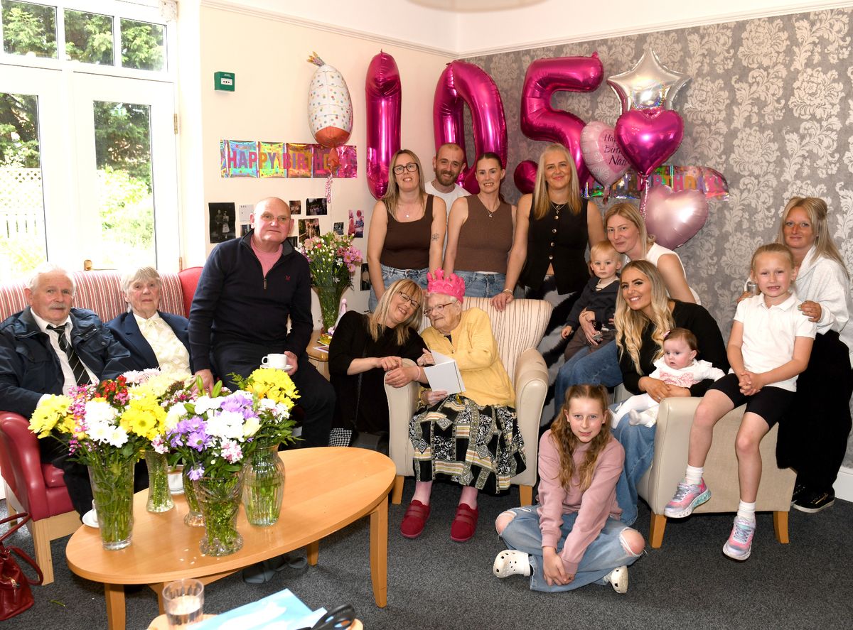 Joan Dearing celebrates her 105th Birthday with family at Figham House Care Home in Beverley