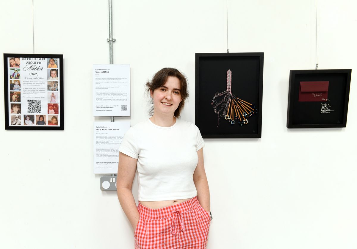 Rachel Anderson from Feminine Urge with her work in the 'Mother' Exhibition which is on display at a pop-up gallery off Humber Street until 17th May
