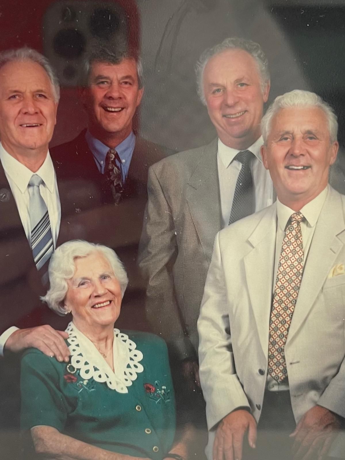 Ronnie, Stephen, Roland & Raymond Wharram, with their mum Mary. The whole family has worked in floristy.