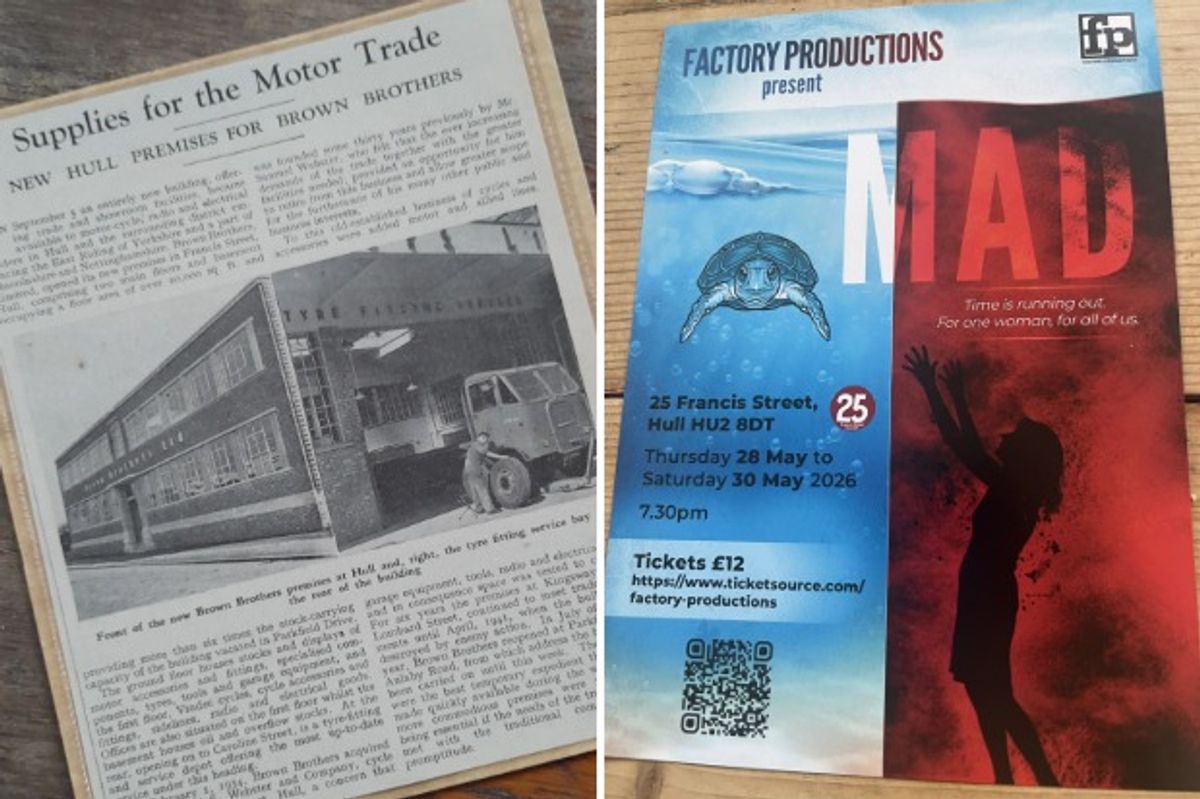 Back in the day... Brown Brothers' factory as it was when it opened, left, and the playbill for Factory Productions' MAD that will be performed there