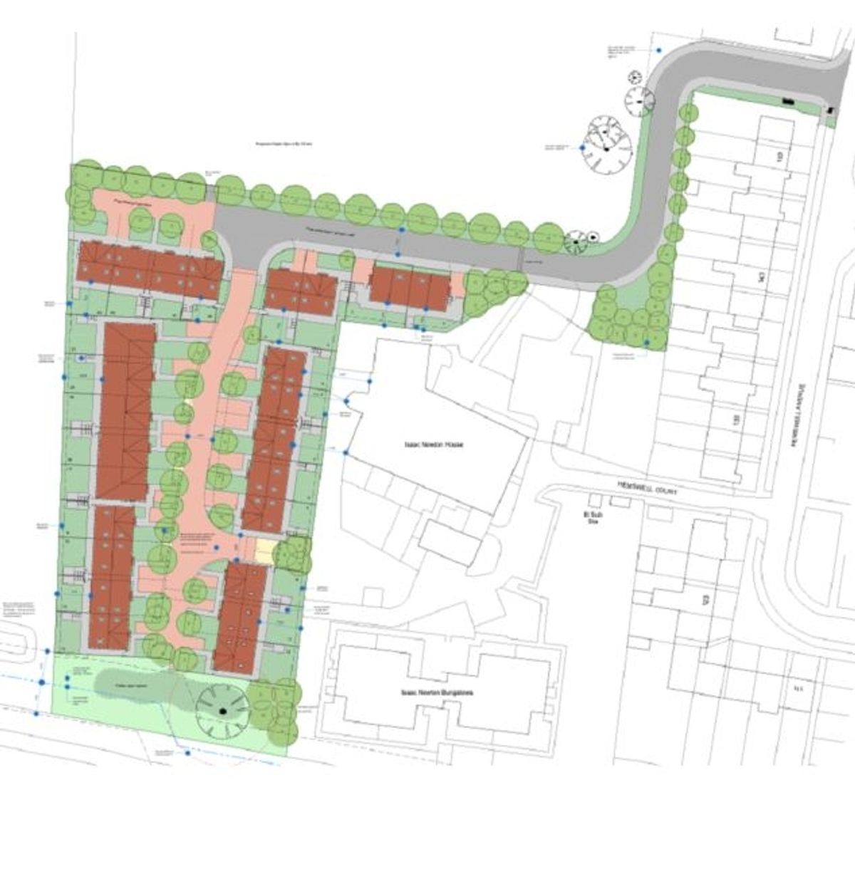 A site plan of the 25 homes
