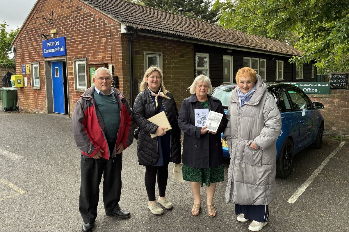 Pictured outside Preston Community Hall are (from left) Richard Thorp, Charlotte Theill, Patricia Ferguson and Jan Atkins