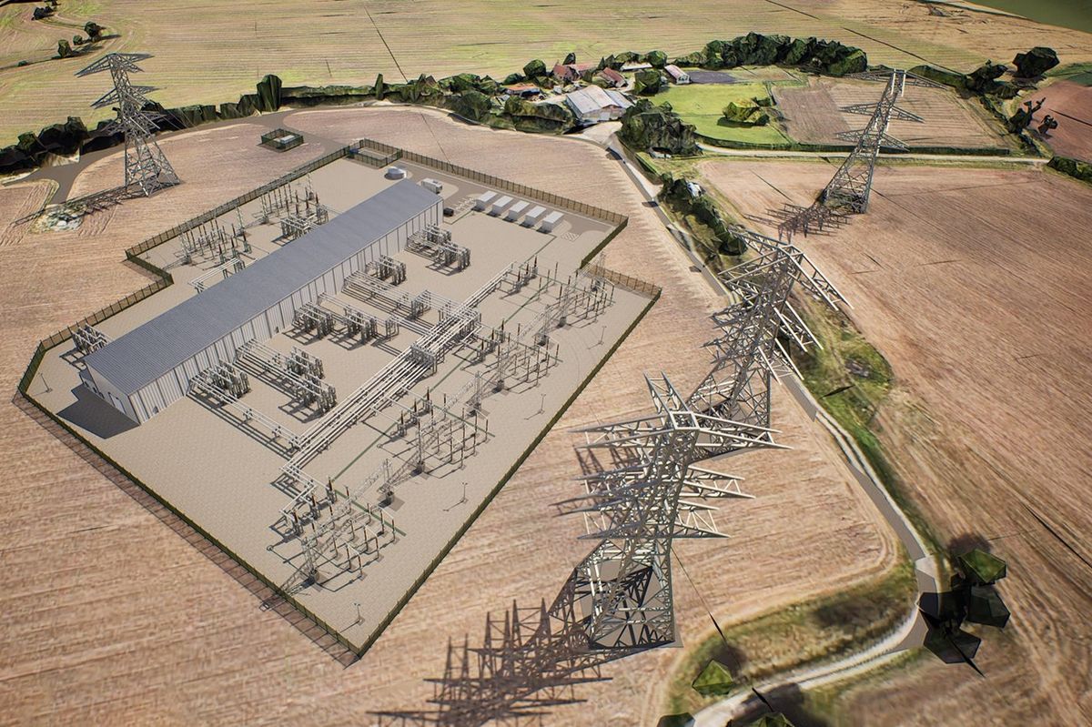 CGI of Birkhill Wood substation, near Cottingham